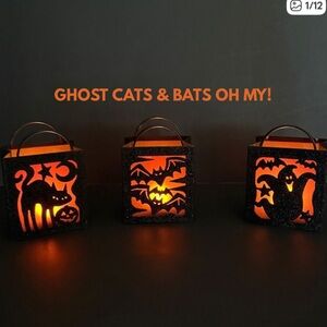 HALLOWEEN Black Sparkling Metal Luminary Tea Light Holders
Bat, Cat & Ghost